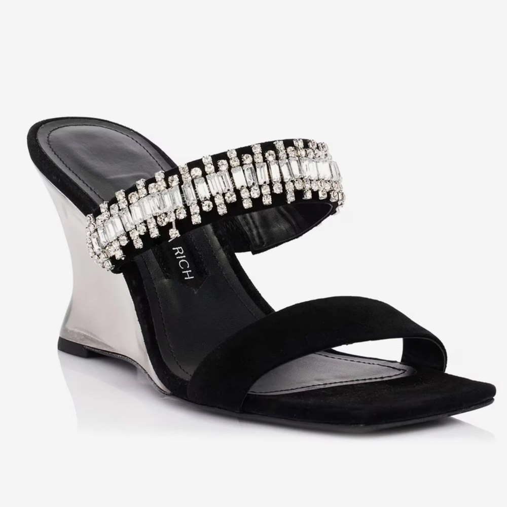 RICH Black Embellished Wedge Sandal
